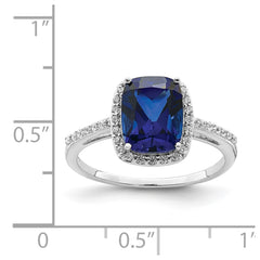 Sterling Silver Rhodium-plated Created Blue Sapphire and CZ Ring