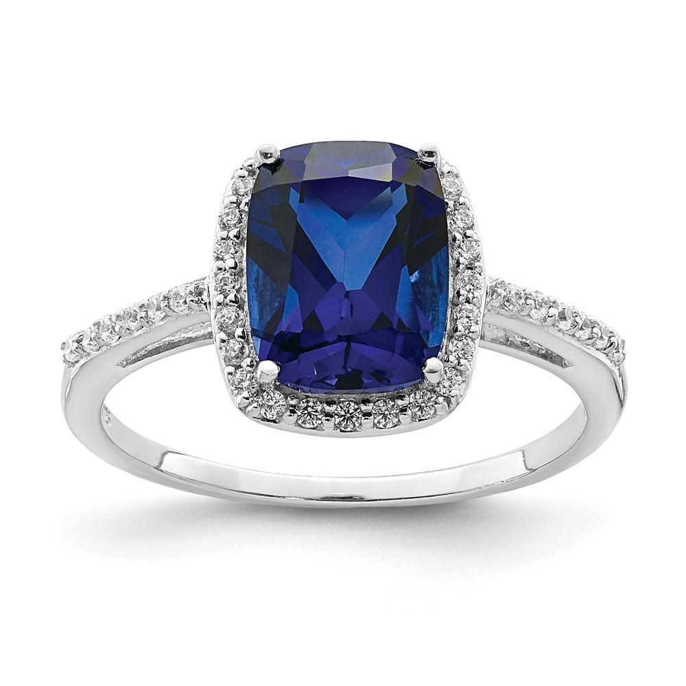 Sterling Silver Rhodium-plated Created Blue Sapphire and CZ Ring - 4