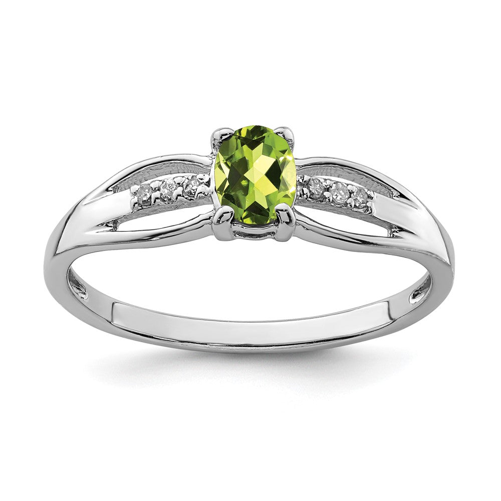 Sterling Silver Rhod-plated Diamond Peridot Ring - 2