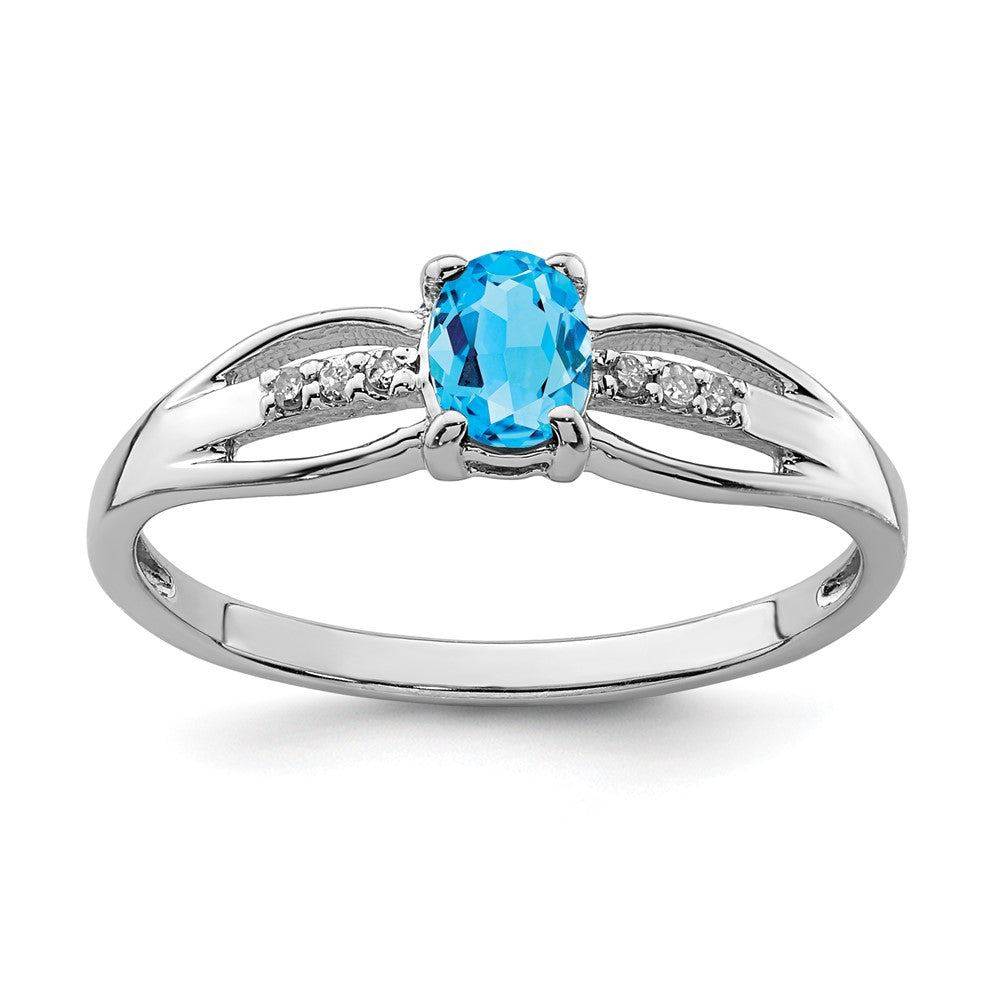 Sterling Silver Rhod-plated Diamond Light Swiss Blue Topaz Ring - 2