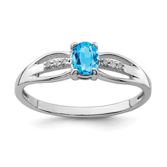 Sterling Silver Rhod-plated Diamond Light Swiss Blue Topaz Ring - 2