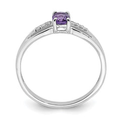 Sterling Silver Rhod-plated Diamond Amethyst Ring - 2