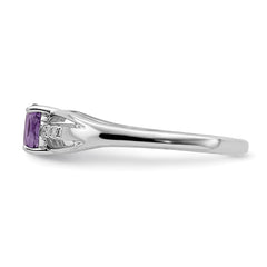 Sterling Silver Rhod-plated Diamond Amethyst Ring - 3