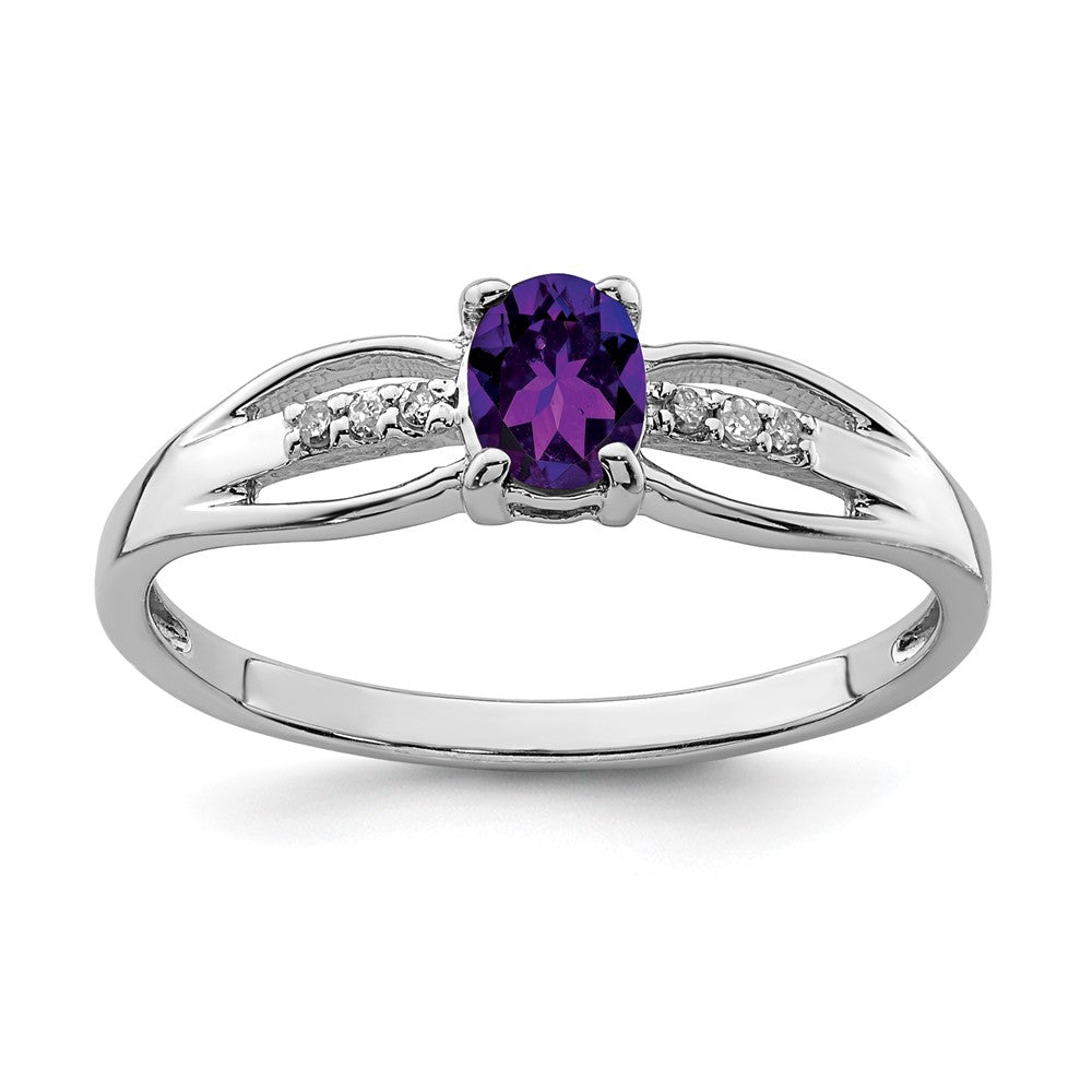 Sterling Silver Rhod-plated Diamond Amethyst Ring - 3