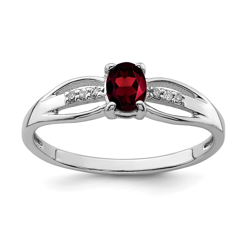Sterling Silver Rhod-plated Diamond Garnet Ring - 3