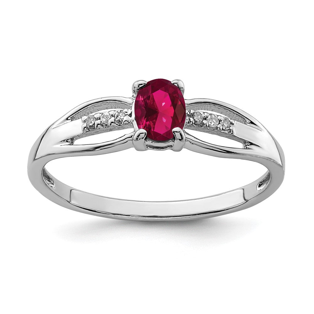 Sterling Silver Rhod-plated Diamond Created Ruby Ring - 3