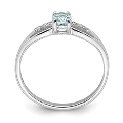 Sterling Silver Rhod-plated Diamond Aquamarine Ring - 3