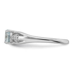 Sterling Silver Rhod-plated Diamond Aquamarine Ring - 3