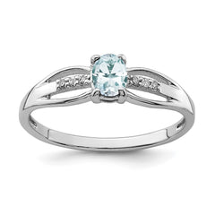 Sterling Silver Rhod-plated Diamond Aquamarine Ring - 2