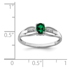 Sterling Silver Rhod-plated Diamond Created Emerald Ring - 2
