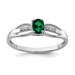 Sterling Silver Rhod-plated Diamond Created Emerald Ring - 2