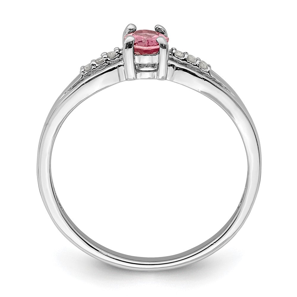Sterling Silver Rhodium-plated Diamond Pink Tourmaline Ring