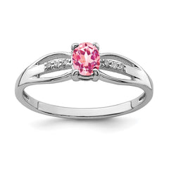 Sterling Silver Rhod-plated Diamond Pink Tourmaline Ring - 2