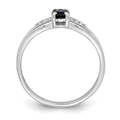 Sterling Silver Rhod-plated Diamond Created Sapphire Ring - 3