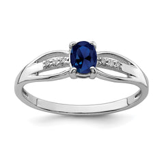 Sterling Silver Rhod-plated Diamond Created Sapphire Ring - 3