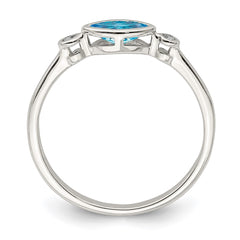 Sterling Silver Rhodium-plated Polished Blue Topaz/White Topaz Ring - 3