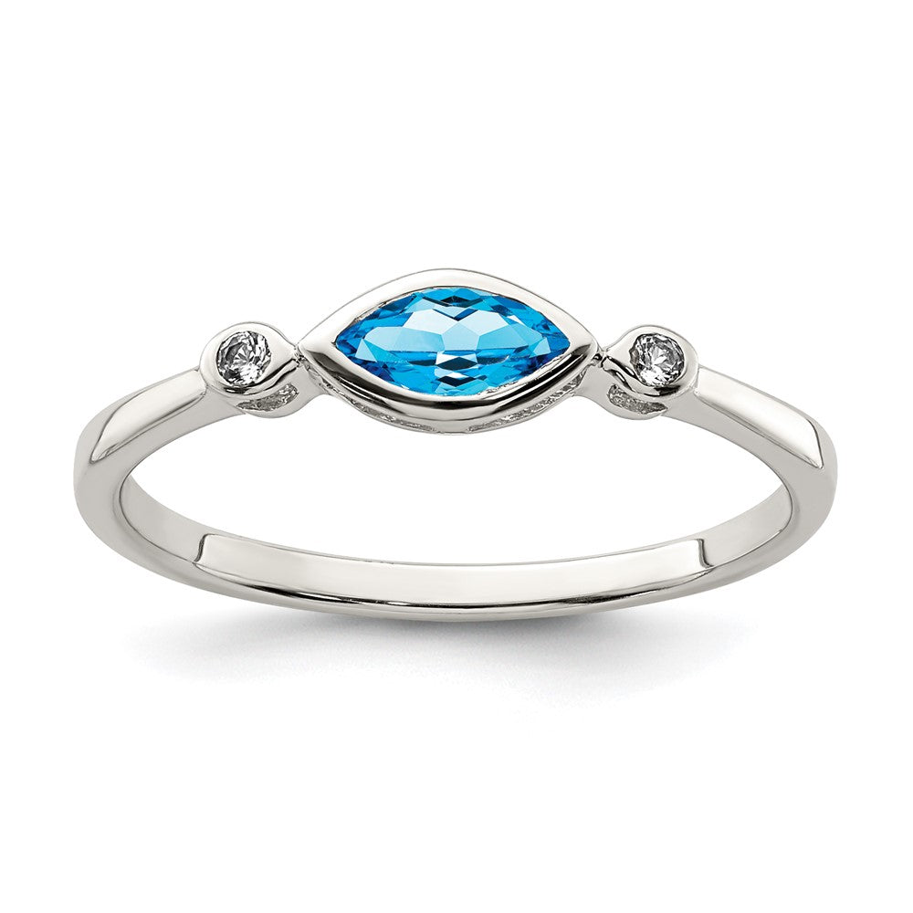 Sterling Silver Rhodium-plated Polished Blue Topaz/White Topaz Ring - 3