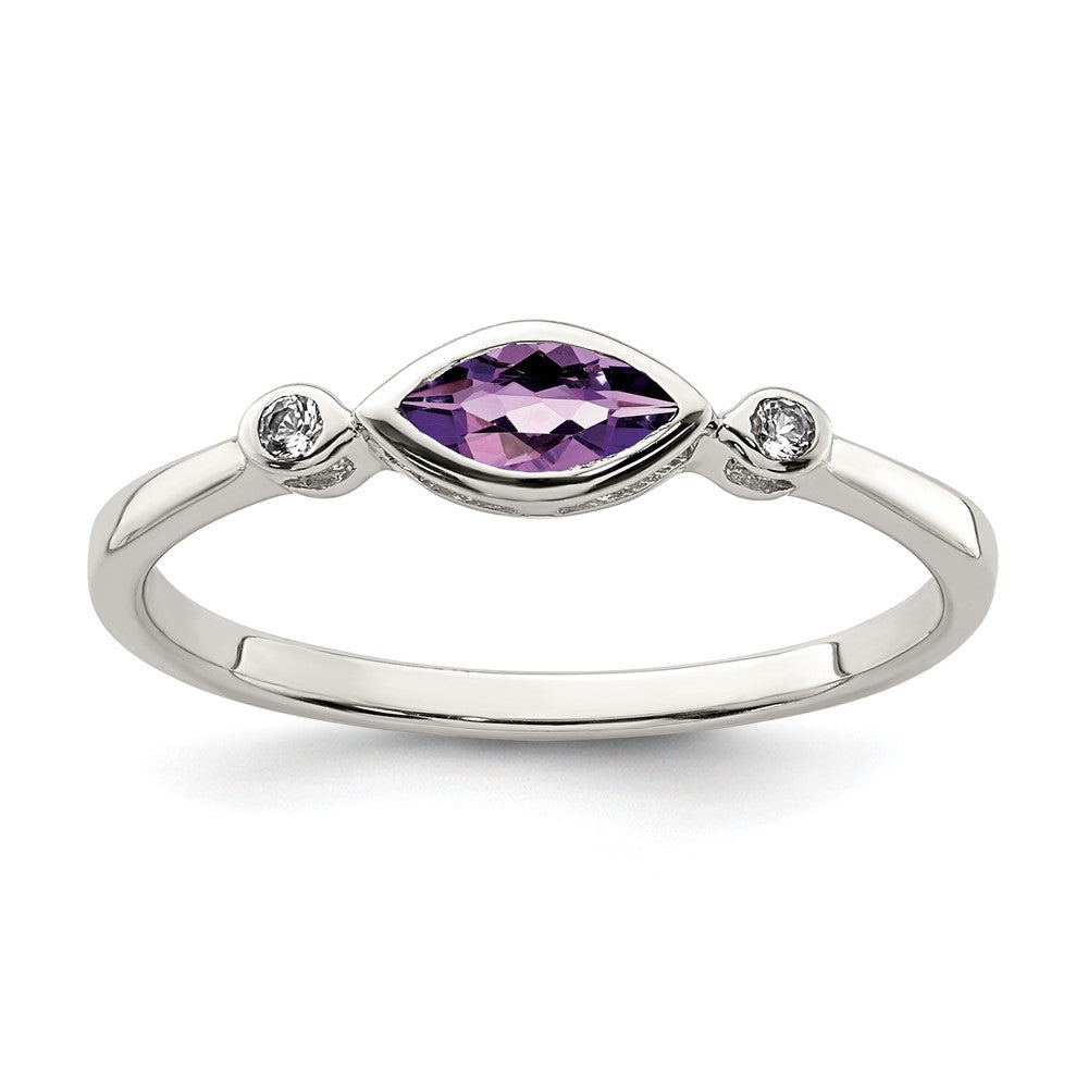 Sterling Silver Rhodium-plated Polished Amethyst/White Topaz Ring - 2