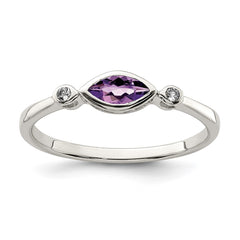 Sterling Silver Rhodium-plated Polished Amethyst/White Topaz Ring - 2