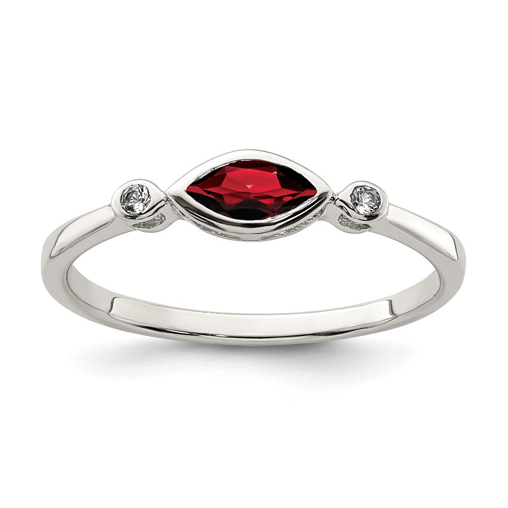 Sterling Silver Rhodium-plated Polished Garnet and White Topaz Ring - 3