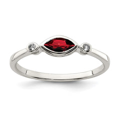 Sterling Silver Rhodium-plated Polished Garnet and White Topaz Ring - 3