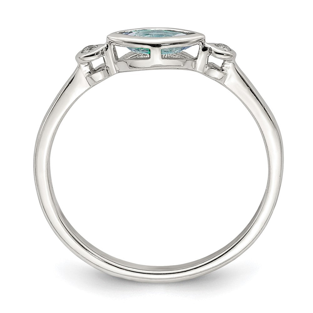 Sterling Silver Rhodium-plated Polished Aquamarine/White Topaz Ring - 3