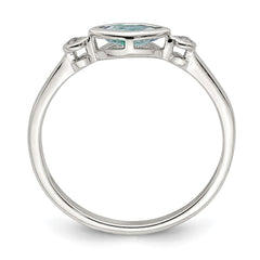 Sterling Silver Rhodium-plated Polished Aquamarine/White Topaz Ring - 3