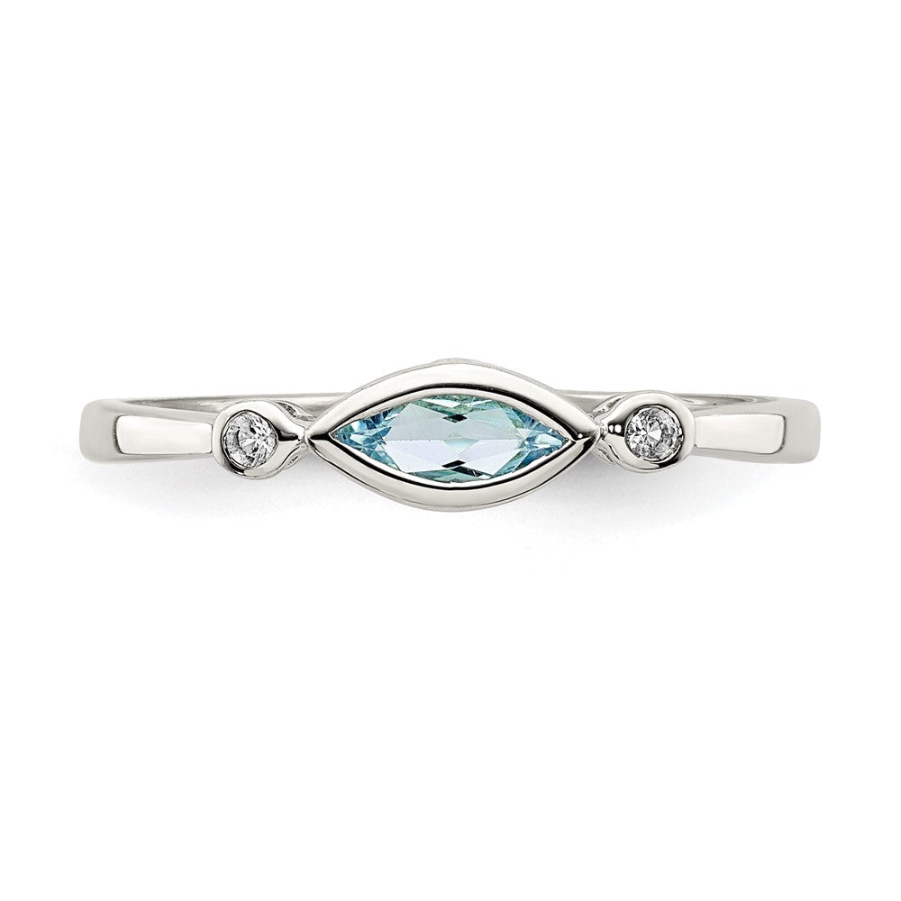 Sterling Silver Rhodium-plated Polished Aquamarine/White Topaz Ring - 3