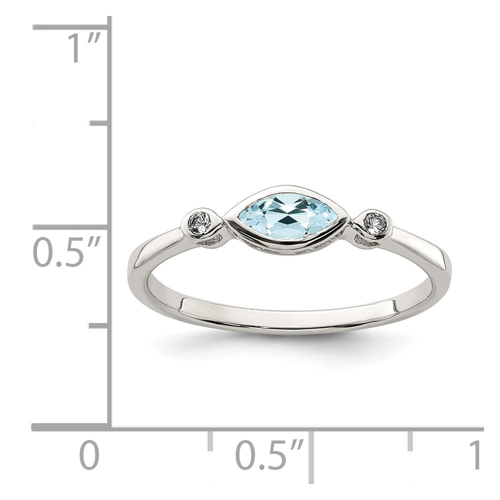 Sterling Silver Rhodium-plated Polished Aquamarine/White Topaz Ring - 3