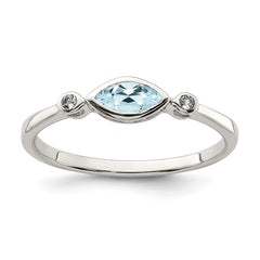 Sterling Silver Rhodium-plated Polished Aquamarine/White Topaz Ring - 3