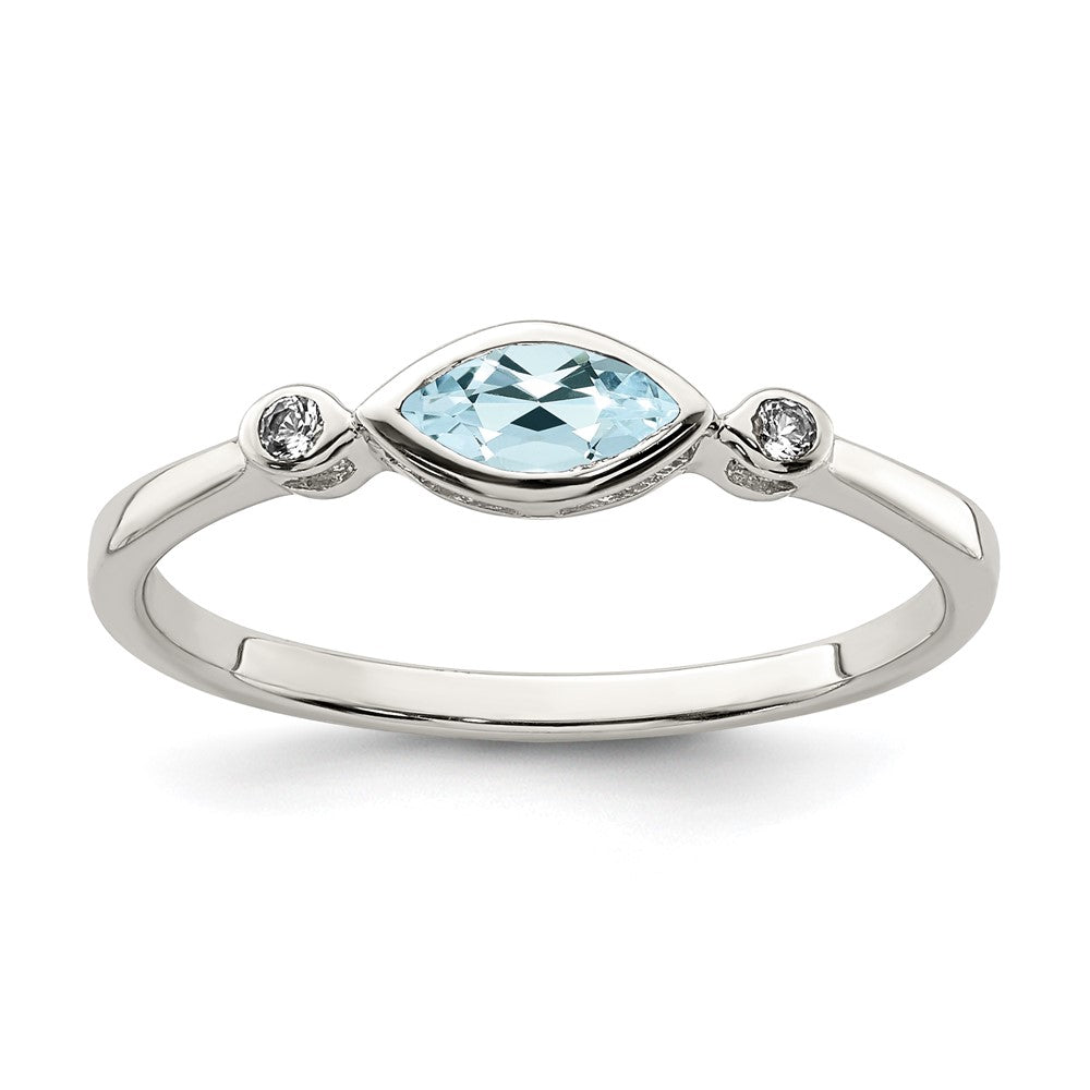 Sterling Silver Rhodium-plated Polished Aquamarine/White Topaz Ring - 2