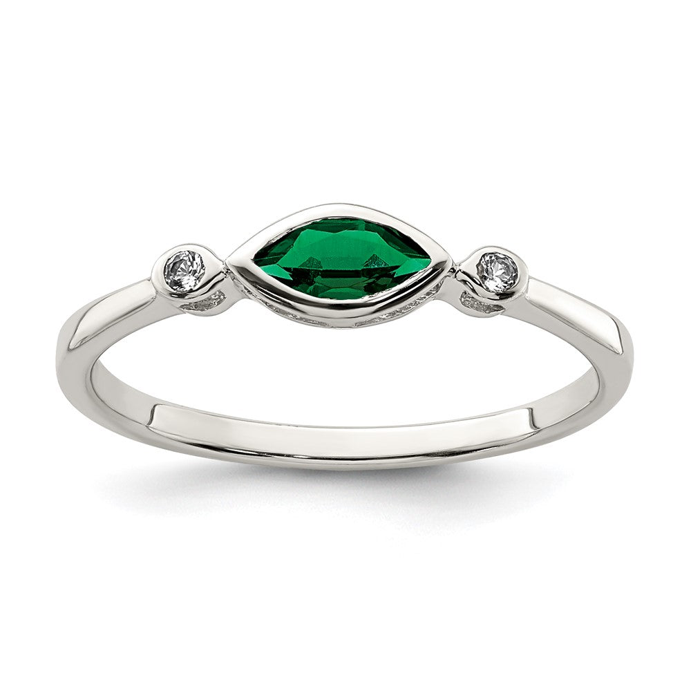 Sterling Silver Rhod-platd Polished Created Emerald/White Topaz Ring - 3