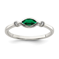 Sterling Silver Rhod-platd Polished Created Emerald/White Topaz Ring - 3