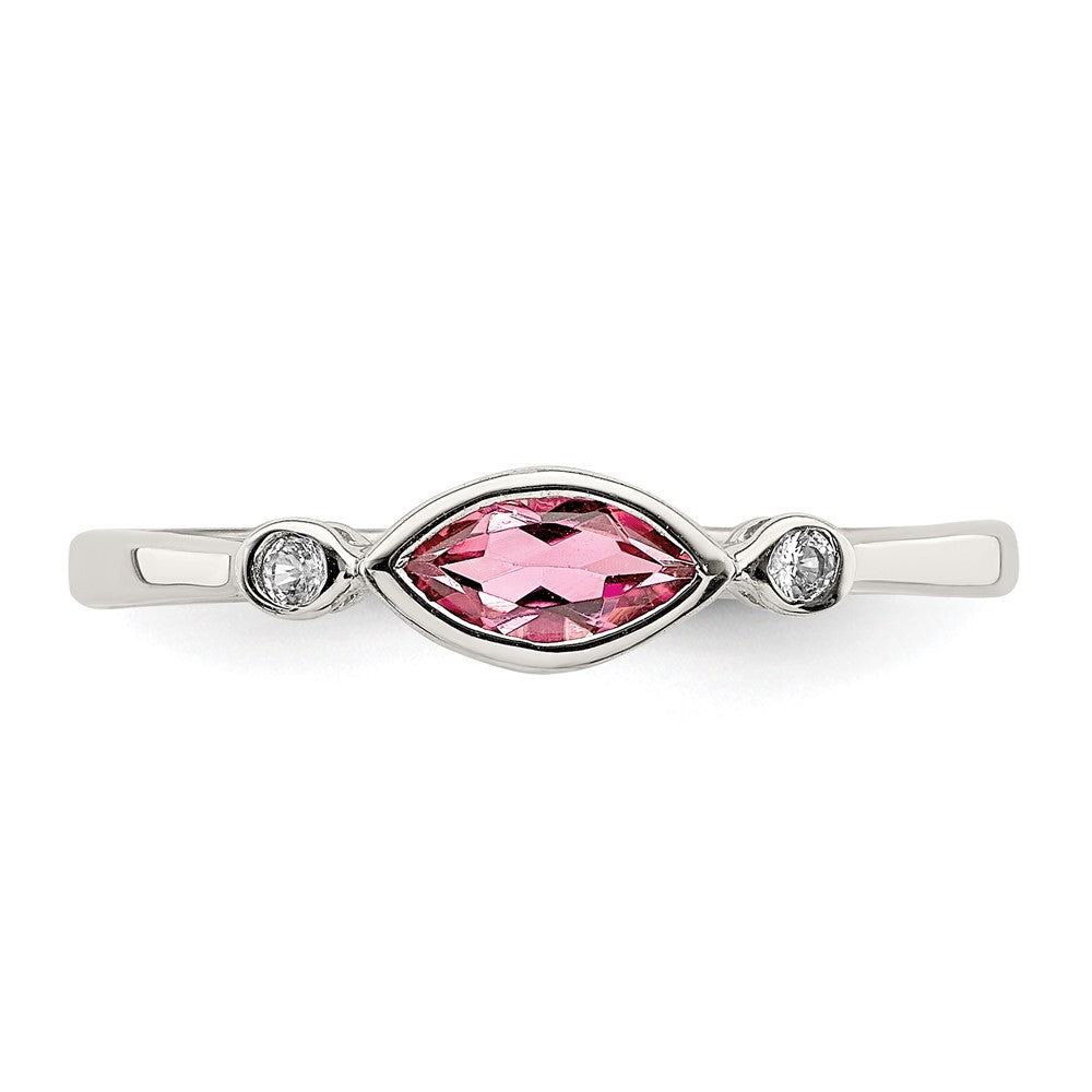 Sterling Silver Rhod-pltd Polished Pink Tourmaline/ White Topaz Ring - 3