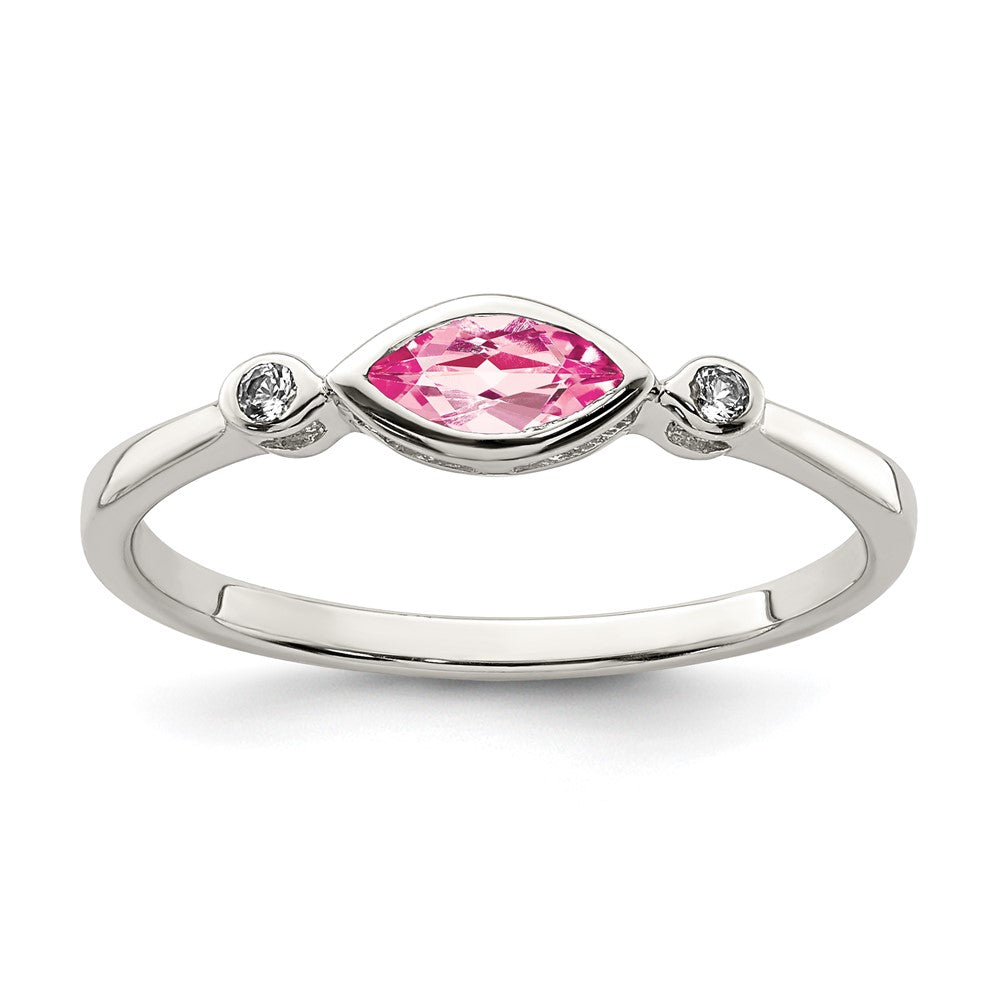 Sterling Silver Rhod-pltd Polished Pink Tourmaline/ White Topaz Ring - 3