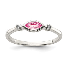 Sterling Silver Rhod-pltd Polished Pink Tourmaline/ White Topaz Ring - 3