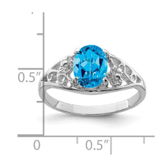 Sterling Silver Rhodium Blue Topaz Ring - 17
