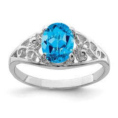 Sterling Silver Rhodium Blue Topaz Ring - 17