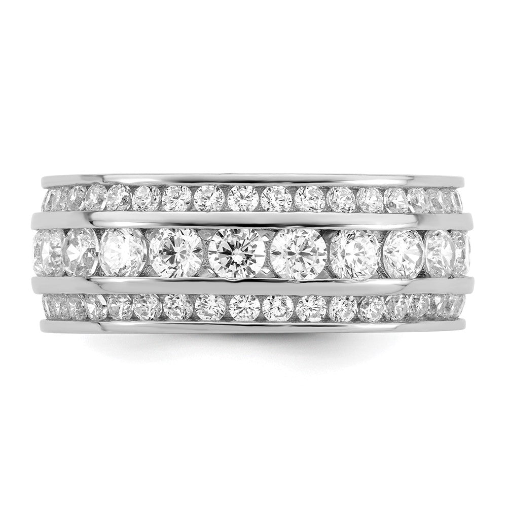 Sterling Silver Rhodium-plated CZ 3-row Eternity Ring - 2