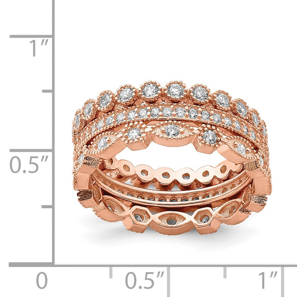 Sterling Silver Rose-tone CZ Set of 3 Eternity Rings - 3