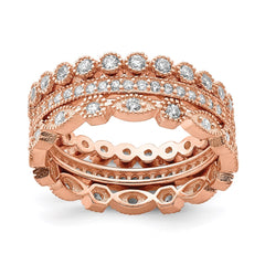 Sterling Silver Rose-tone CZ Set of 3 Eternity Rings - 3