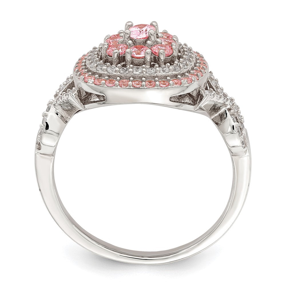 Sterling Silver Rose-plated Pink and White CZ Cushion Ring - 2
