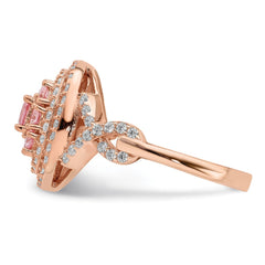 Sterling Silver Rose-plated Pink and White CZ Cushion Ring - 3