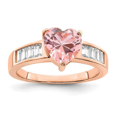 Sterling Silver Rose-plated Crystal Heart and White CZ Baguette Ring - 3