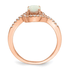Sterling Silver Rose-tone Created Opal and CZ Halo Ring - 2
