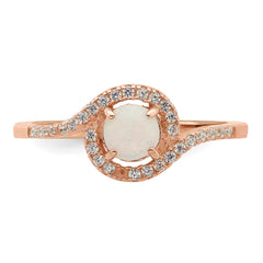Sterling Silver Rose-tone Created Opal and CZ Halo Ring - 3