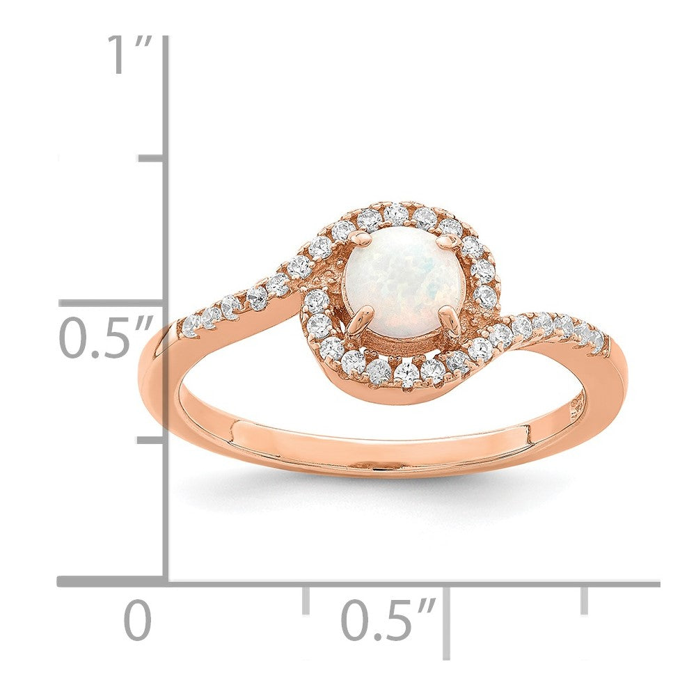 Sterling Silver Rose-tone Created Opal and CZ Halo Ring - 3