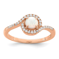 Sterling Silver Rose-tone Created Opal and CZ Halo Ring - 2