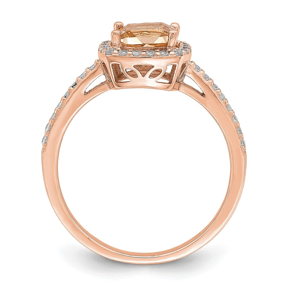 Sterling Silver Rose-tone Square Peach CZ Halo Ring - 3