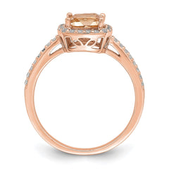 Sterling Silver Rose-tone Square Peach CZ Halo Ring - 3